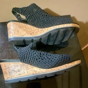 Sketchers black knit wedge sandals. Size 7.